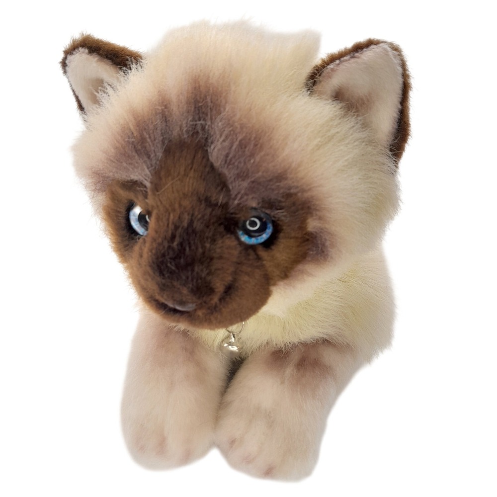 Demdaco Siamese Cat Plush Stuffed Animal Blue Eyes Cream Brown 12 Inch Kitten